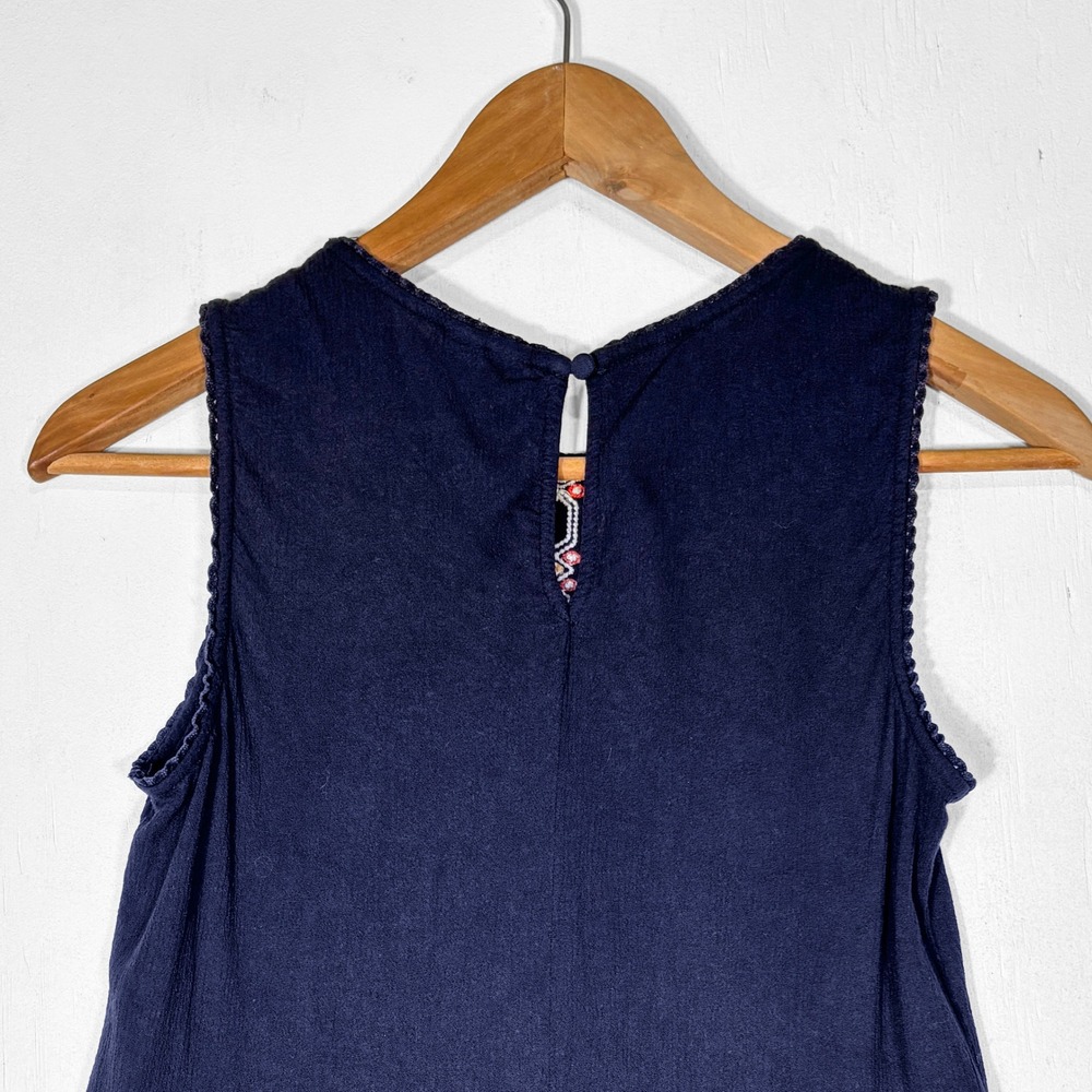 Alya Navy Blue Embroidered Sleeveless Peplum Boho Top Small - Picture 4 of 7